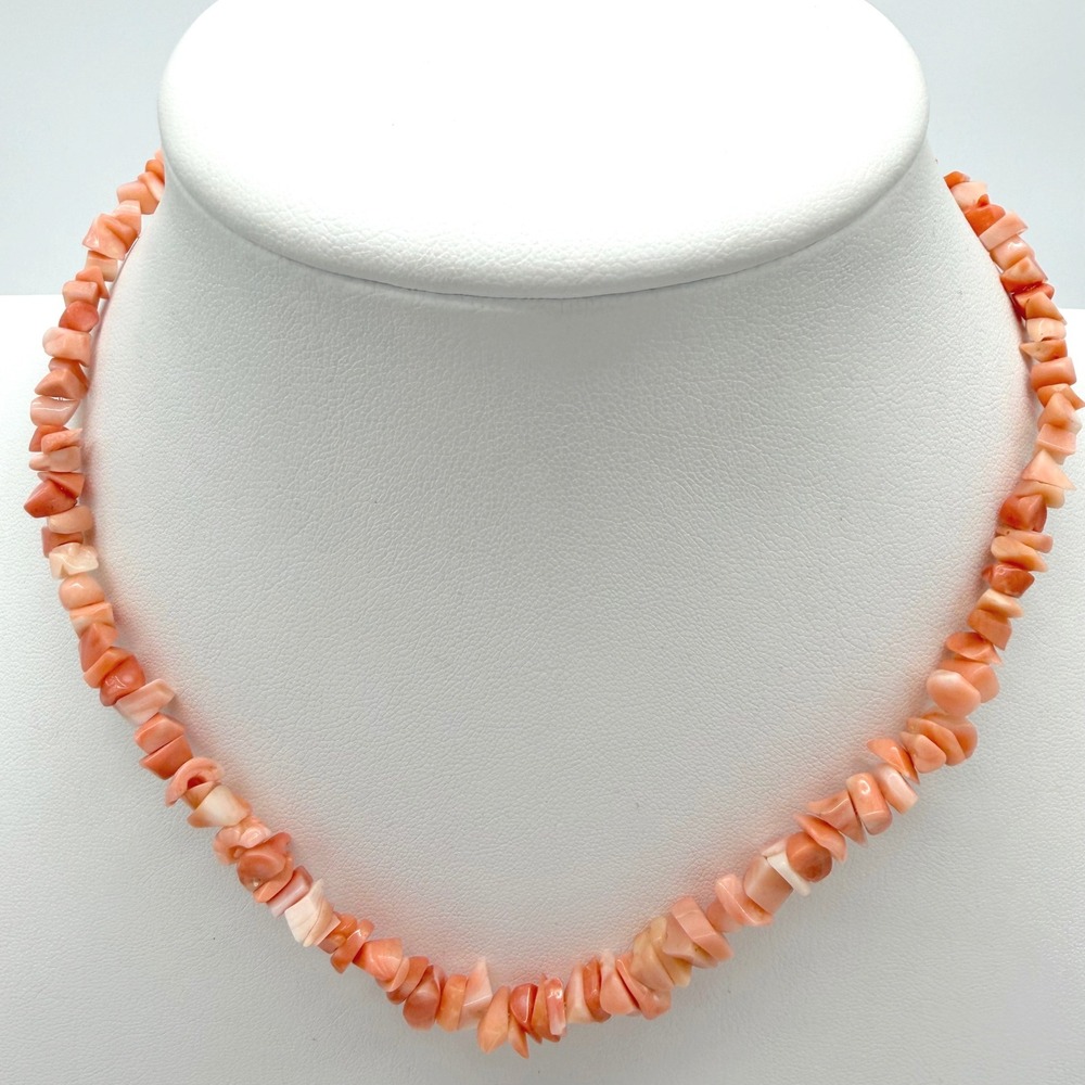 Vintage Angel Skin Coral Chip Bead Necklace